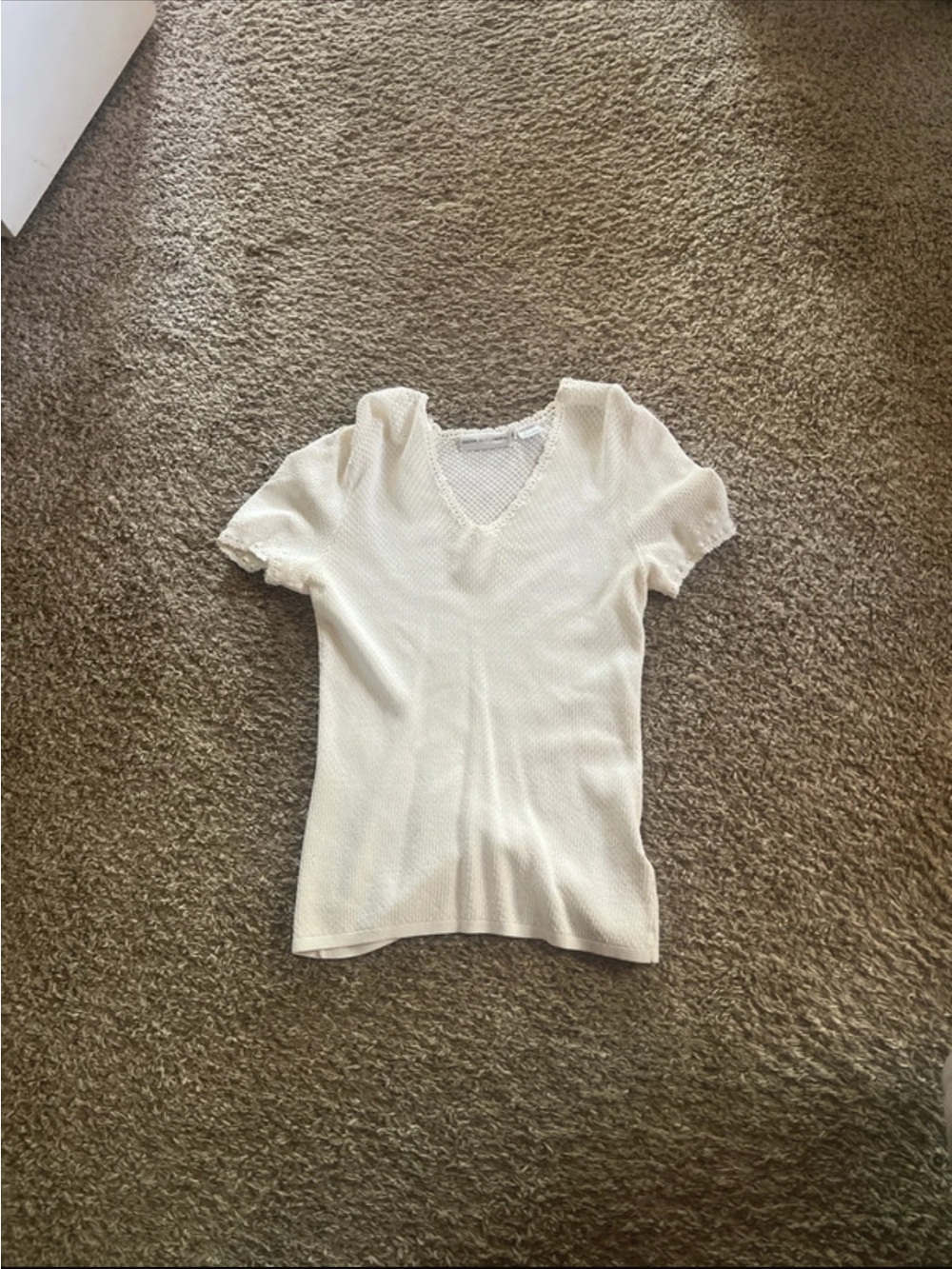 Dana Buchman Cream V-Neck Short Sleeve Knit Top